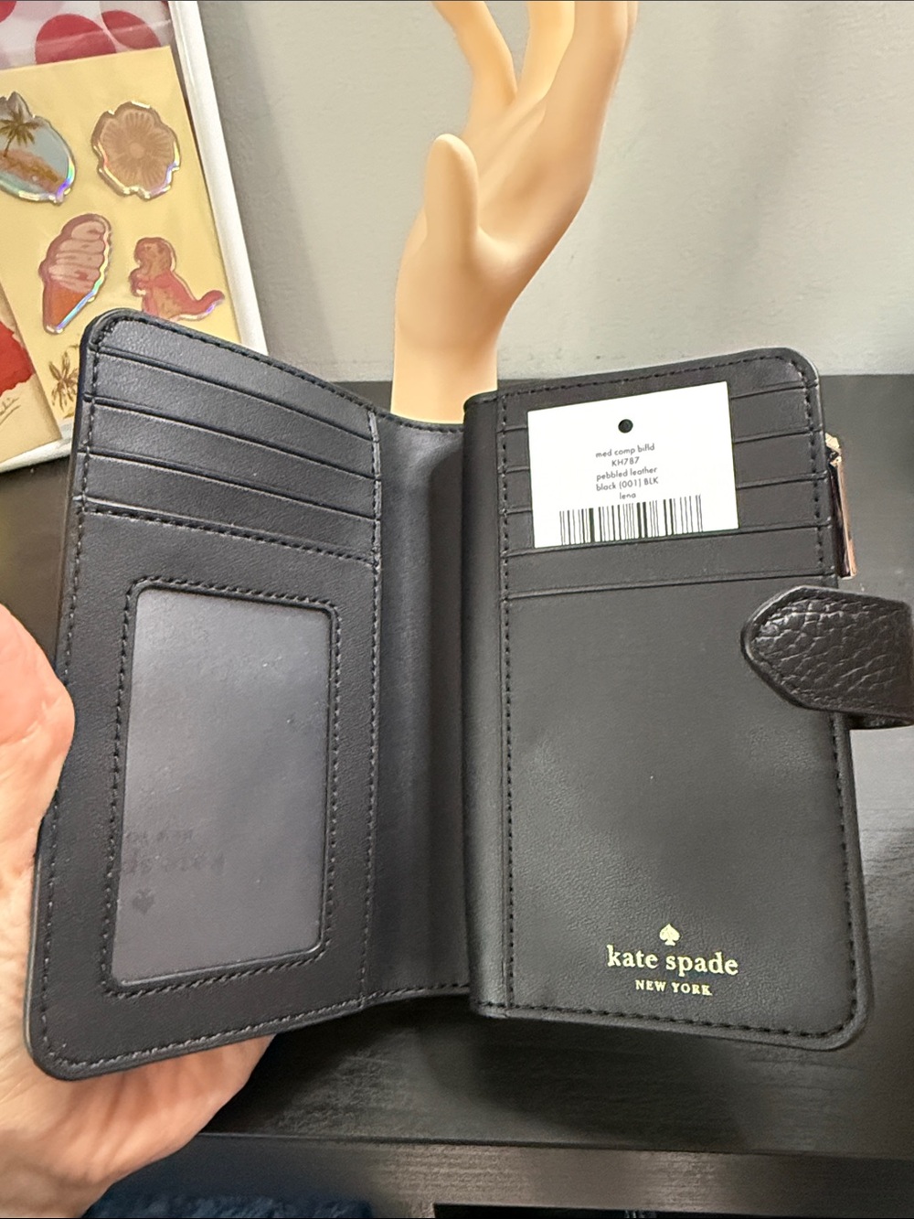 kate spade Black Pebbled Leather Zip Wallet with Gold Logo - Picture 8 of 10